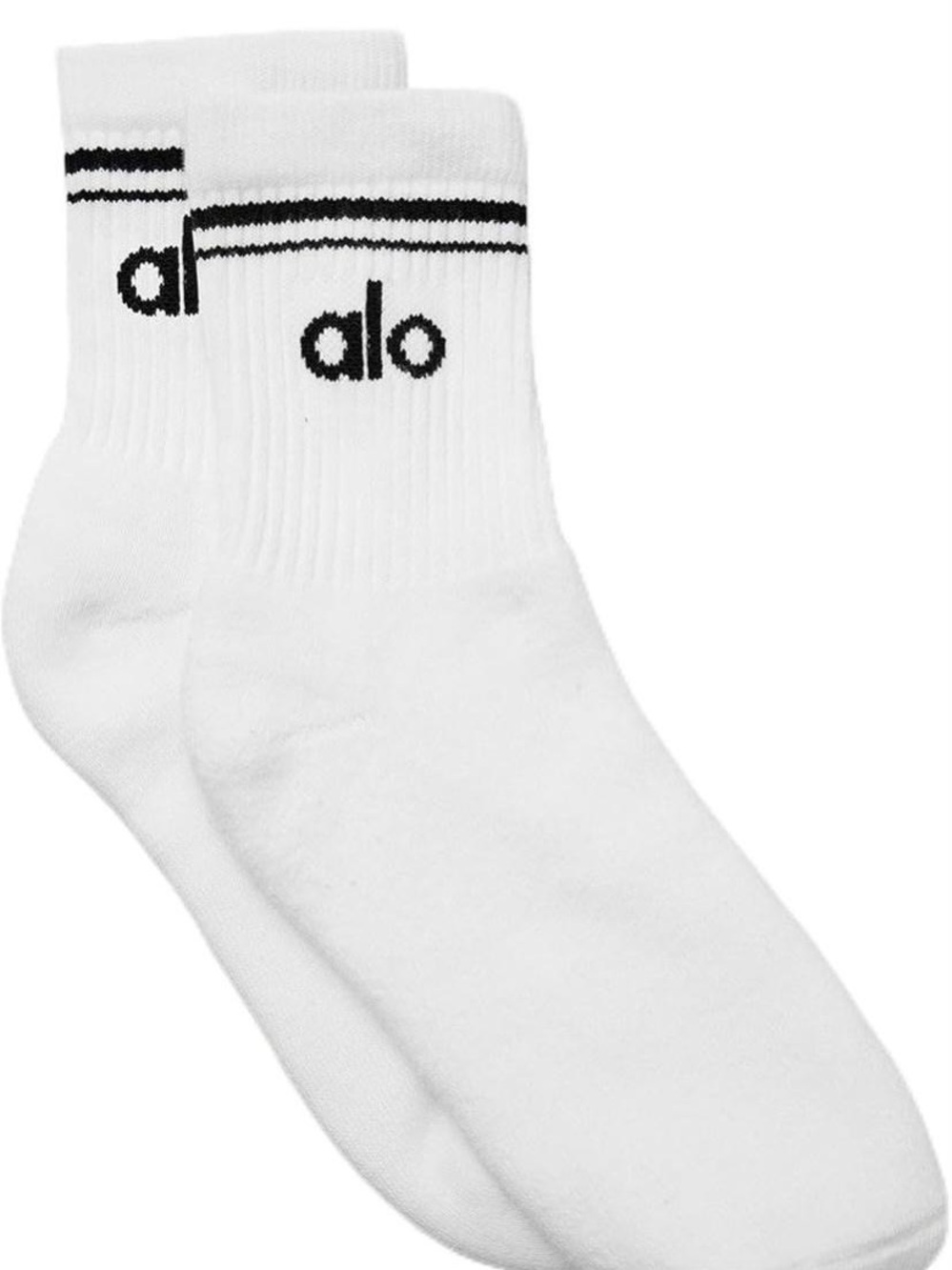 ALO Yoga White Crew Socks with Black Logo Stripe